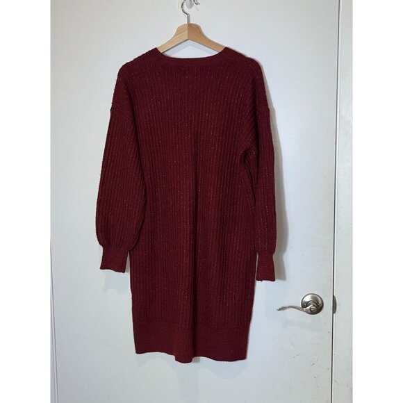 NWT Nine West Lurex V-Neck Sweater Dress Syrah Womens size Large - Picture 5 of 8